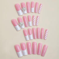 Uñas artificiales duraderas para uso, uñas blancas cuadradas con borde francés a presión, vida diaria - details 4