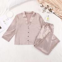 Conjunto de pijama sexy para mujer Bo Cut, tres pantalones informales sueltos de manga larga, top cómodo para el hogar de seda satinada suave, 2 piezas - details 7