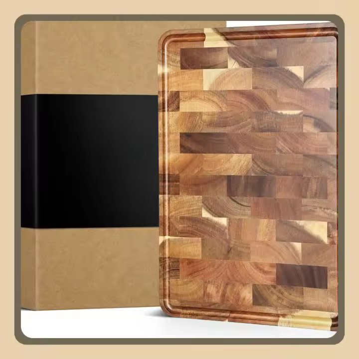 Tabla de Cortar de Madera de Acacia- (35x25x2.6cm) Tabla de Cortar Cocina Hecha a Mano Trinchar Tabla de Carne- con Patas Antideslizantes, Asas Laterales y Ranura para Jugos - 1