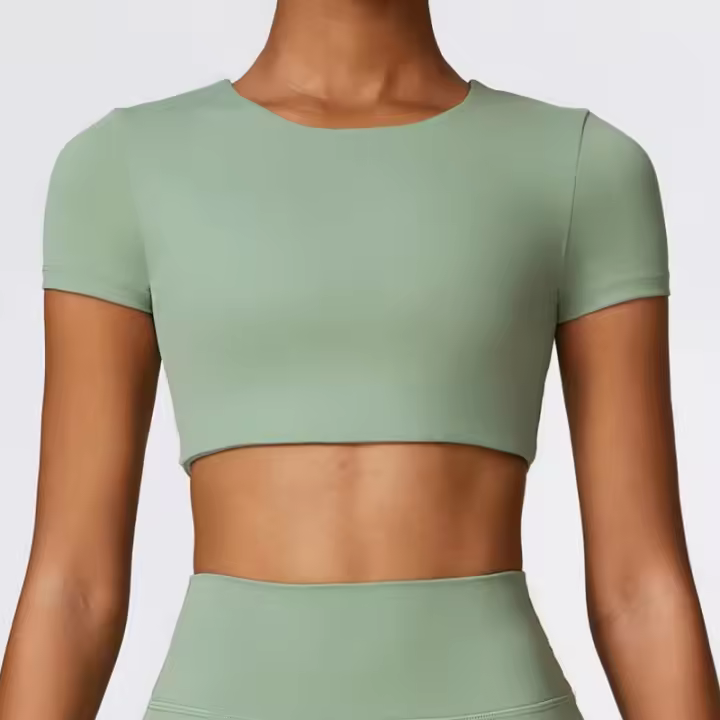 Conjunto de yoga de dos piezas para mujer Leggings de cintura alta de manga corta - 1