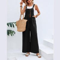 Mono informal de verano sin mangas con pernera ancha para mujer, pantalones de color liso con peto, mono culotte con bolsillos - details 2