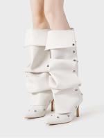 Nuevas botas de piel negras para mujer con punta cuadrada y suela gruesa - details 1