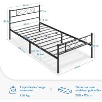 Cama Doble 140 x 200 cm con Espacio Almacenamiento Bajo Marco Metal Altura del Suelo 32 cm Blanco - details 45