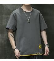 Camiseta de manga corta de estilo coreano para hombre, novedad de verano, camiseta informal holgada versátil con bloques de color, camiseta transpirable con cuello redondo - details 16