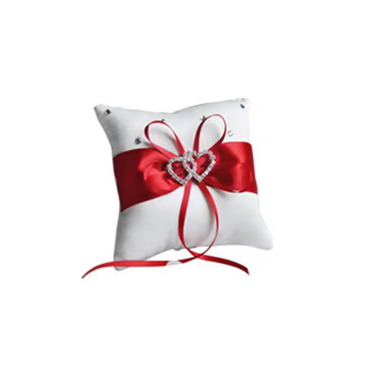 Almohada romántica para anillo de boda, almohada para portador de anillo de doble corazón con diamantes de imitación brillantes europeos, cojín cuadrado con lazo - 1