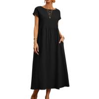 Vestido suelto sin mangas de algodón y cáñamo con bolsillo color sólido - details 3