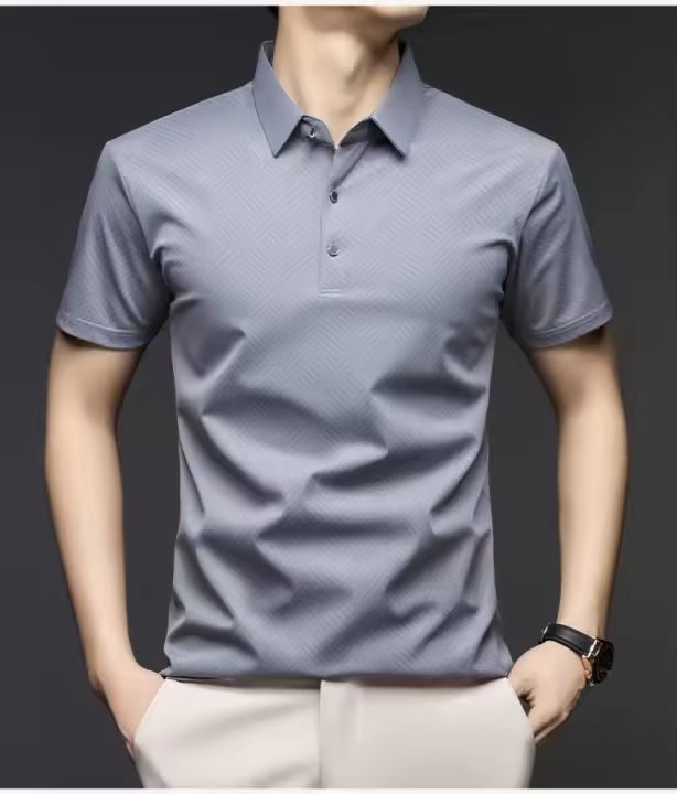Polo de Hombre de Manga Corta Cuello Corto, Seda de Hielo, Transpirable, Amigable con la Piel, Tendencia - 1