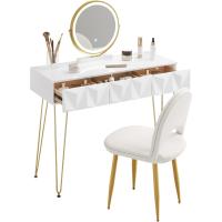 Tocador de Maquillaje con Espejo y Luz LED Iluminación Ajustable Conjunto de Mesa Tocador con Silla Terciopelo Blanco + Dorado - details 19
