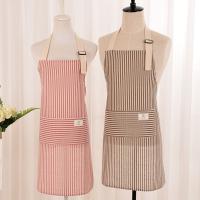 Delantal de cocina a rayas con bolsillos para mujer, uniforme de algodón, suave, ajustable, a prueba de aceite - details 1