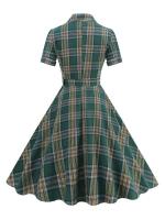 Elegante Vestido Midi de Moda Retro con Cuello Aretado Estilo Rockabilly a Cuadros Vintage para Mujeres Prenda de Otoño e Invierno con Cinturón - details 10