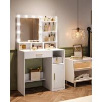 Tocador de Maquillaje con Espejo y Luces LED Tocador Grande con 3 Estantes y 4 Compartimentos Abiertos Tocador con Cajón y 3 Luces Ajustables - details 6