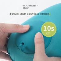 Almohada de viaje inflable en forma de U, prensa de mano suave para inflar la almohada, almohadilla portátil para reposacabezas para ahorrar espacio, turista - details 2