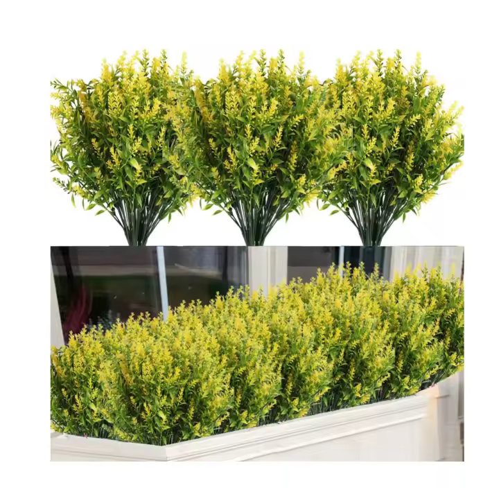 12 Piezas Lavanda Artificiales Flores Falsas Arbustos Plantas Artificiales Lavanda Flor de Plástico para Hogar Jardín Ventana Porche Fiesta Boda Decoración Jaune - 1