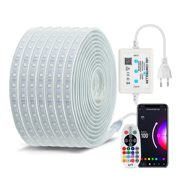 Tira de luces LED RGB de 220V con controlador Bluetooth, cinta de diodos impermeable con WIFI, SMD5050, 60leds/m, IP67, para iluminación exterior - 1