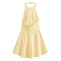 - Moda 2025 sin mangas hasta la rodilla estilo casual ondulado cuello halter s para mujer - details 1