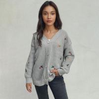 Suéter de punto suelto con cuello en V para mujer, ropa de abrigo bordada, estética, recién llegado - details 2