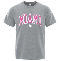 Camiseta holgada informal con letras para hombre, ropa de algodón con estampado de dibujos animados, cuello redondo, Miami Seaside City - details 12