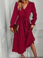 Elegante Vestido Largo de Manga Comprida para Mujer Color Sólido, Estilo A Línea, Belleza Elástica y Bonito - details 9