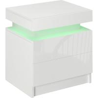Mesita de noche con luces LED, 2 cajones y control remoto, para dormitorio o salón, 45x35x52 cm, blanco brillante - details 0