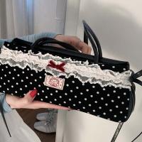 Bolso de mano francés dulce que combina con todo, bolso de mano con lazo de gran capacidad, bolsos para axilas de lunares, bolso de hombro de PU de encaje de estilo coreano, escuela - details 13