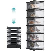 Juego de Organizadores de Zapatos 12 Cajas Apilables, 2 Zapateros Plegables y Portátiles, Hasta Talla 46, Montaje en 60s, Transparente y Blanco - details 28