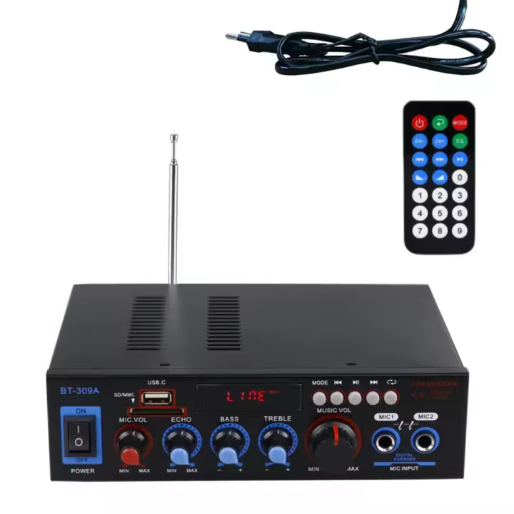 Amplificador BT-309A Bluetooth 5,0 para altavoces, amplificador de potencia de Audio de 2,0 canales para coche, reproductor de música HIFI, enchufe europeo - 1
