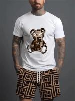 Conjunto informal de verano para hombre, pantalones cortos de playa para deportes al aire libre, moda urbana, estampado de oso, camiseta de manga corta ligera, 2025 - details 5