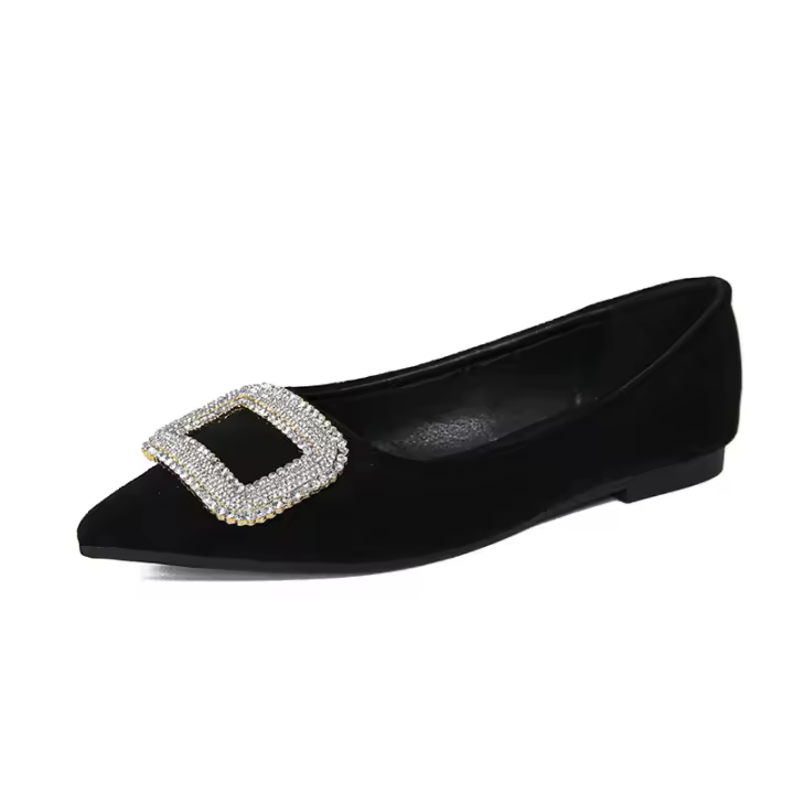 Diamante brillante, hebilla de temperamento, cabeza pequeña, punta puntiaguda, boca poco profunda, suela plana, solo zapato. - 1