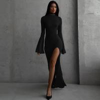 Cryptographic espalda abierta Sexy Split Maxi Vestido trajes elegantes para mujeres Chic manga acampanada Fiesta Club moda vestidos rojos Vestido - details 14