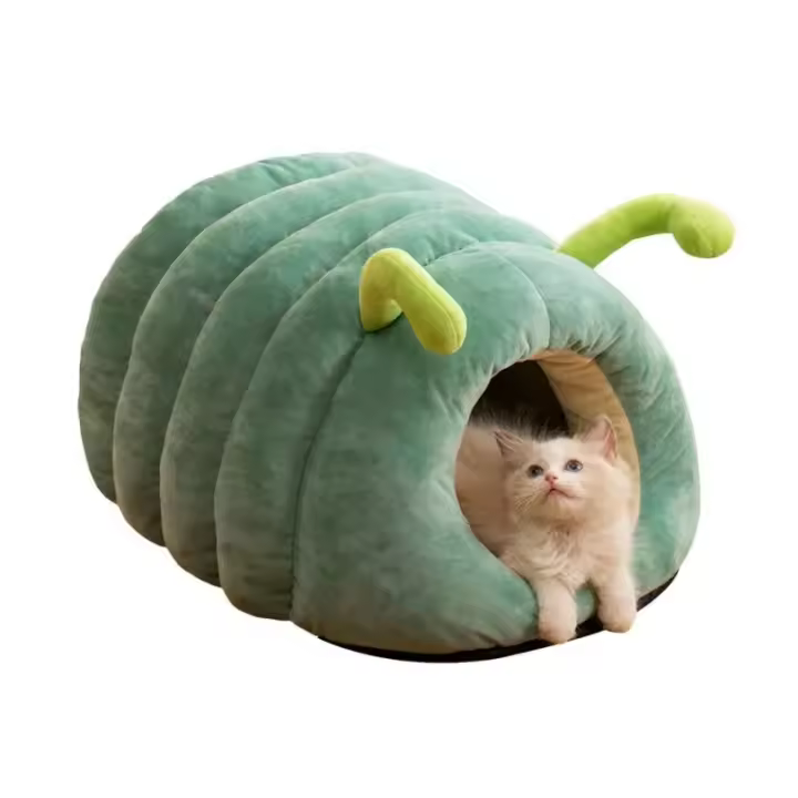 Nido para gatos con cojín extraíble, almohada con forma de gusano, jaula para mascotas a prueba de viento, retención de calor, cueva, casa para gatos de invierno - 1