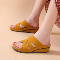 Zapatillas de mujer de talla grande, nuevas de verano, con plataforma, tacón medio, punta abierta, cruzadas y de color sólido. - details 7