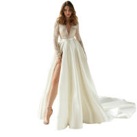 2025 nuevo vestido elegante hasta la cintura con encaje de lentejuelas, vestido de noche blanco de manga media con cuello en V simple - details 6
