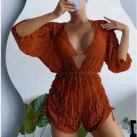 Traje de baño adelgazante de malla de manga larga para mujer 2025, conjunto de tres piezas de bikini con cordón de cintura alta - details 3