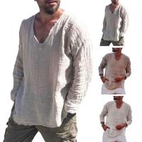 Camiseta Casual de Cuello en V para Hombres Manga Larga Color Sólido Ajuste Suelto Delgada - details 4