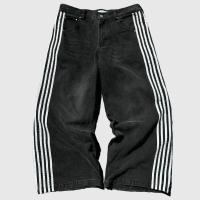 Pantalones Vaqueros de Cintura Alta con Rayas Bordadas Vintage Estilo Hip Hop Callejero para Hombres y Mujeres Pantalones Informales Holgados de Pierna Ancha - details 5