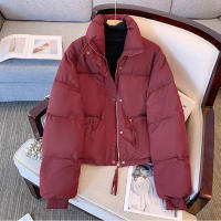 Women short thick cotton padded puffer jacket winter stand collar zipper basic coat outwear - details 14