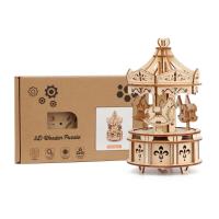 Caja de música con carrusel 3D, Kit de montaje de rompecabezas de cuerda, modelo de accionamiento mecánico - details 10