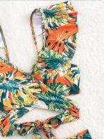 Traje de baño con estampado Retro para mujer, conjunto de Bikini de cintura alta con realce, ropa de playa para vacaciones - details 6