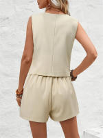Conjunto Mujer 2025 - Chaleco Elegante con Botones y Shorts, Cuello en V, Tejido Transpirable - Moda Oficina y Casual - details 5