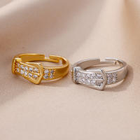 Anillos de cinturón de acero inoxidable para mujer, anillo de dedo con cinturón ajustable de circón, joyería estética geométrica para boda, anillos de regalo - details 6