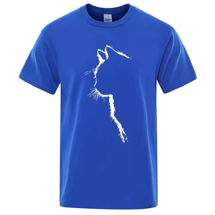 Camiseta de algodón con estampado de gato para hombre, camisa de manga corta de verano, ropa de calle Hip Hop, divertida - 1