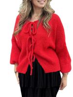 Cardigan de Punto con Rayas de Alta Moda Otoñal Top de Tienda con Cordones para Mujeres - details 1