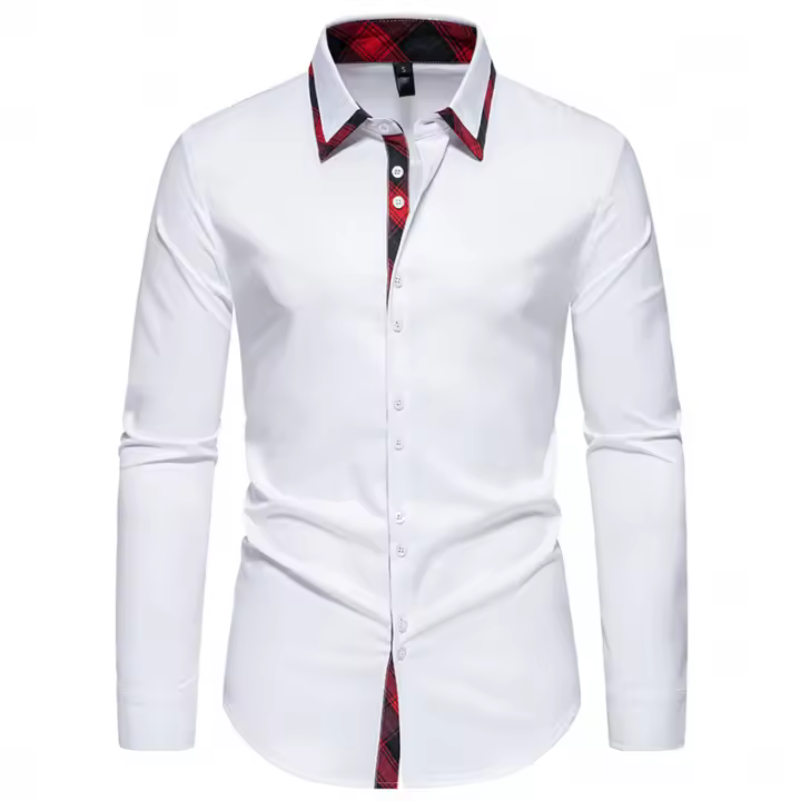 Camisa de Cuadros a Rayas para Hombres Negocios Casuales con Estilo Social Material de Poliéster - 1