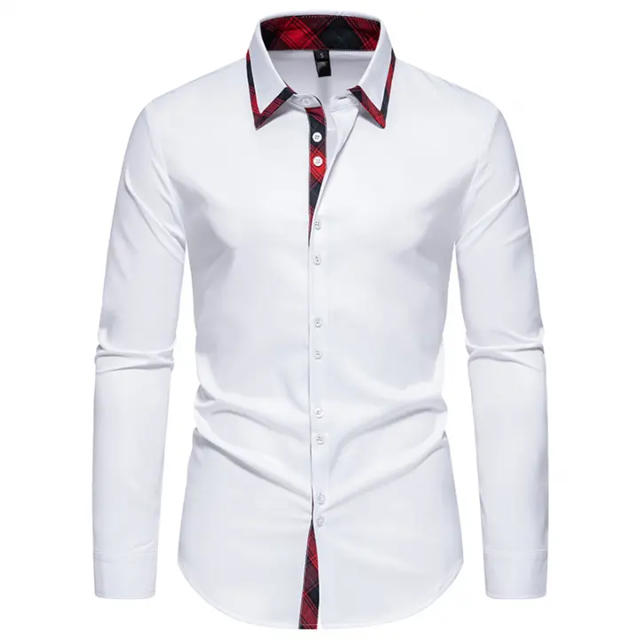 Camisa de Cuadros a Rayas para Hombres Negocios Casuales con Estilo Social Material de Poliéster - 1