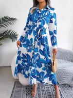 Vestido de verano bohemio de playa, manga larga, cuello en V, floral, abertura lateral, ligero y de tela suave. - details 7