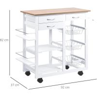 Carrito de cocina multifuncional con cajones, cestas, estantes para especias, toallero y ruedas, 92x37x82 cm, blanco - details 5
