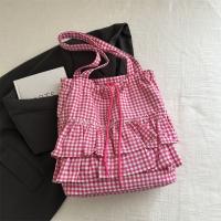 Bolso de hombro ligero de estilo coreano con forma de hoja de loto, bolso de mano a cuadros de gran capacidad, bonito bolso portátil con cordón de viaje - details 13