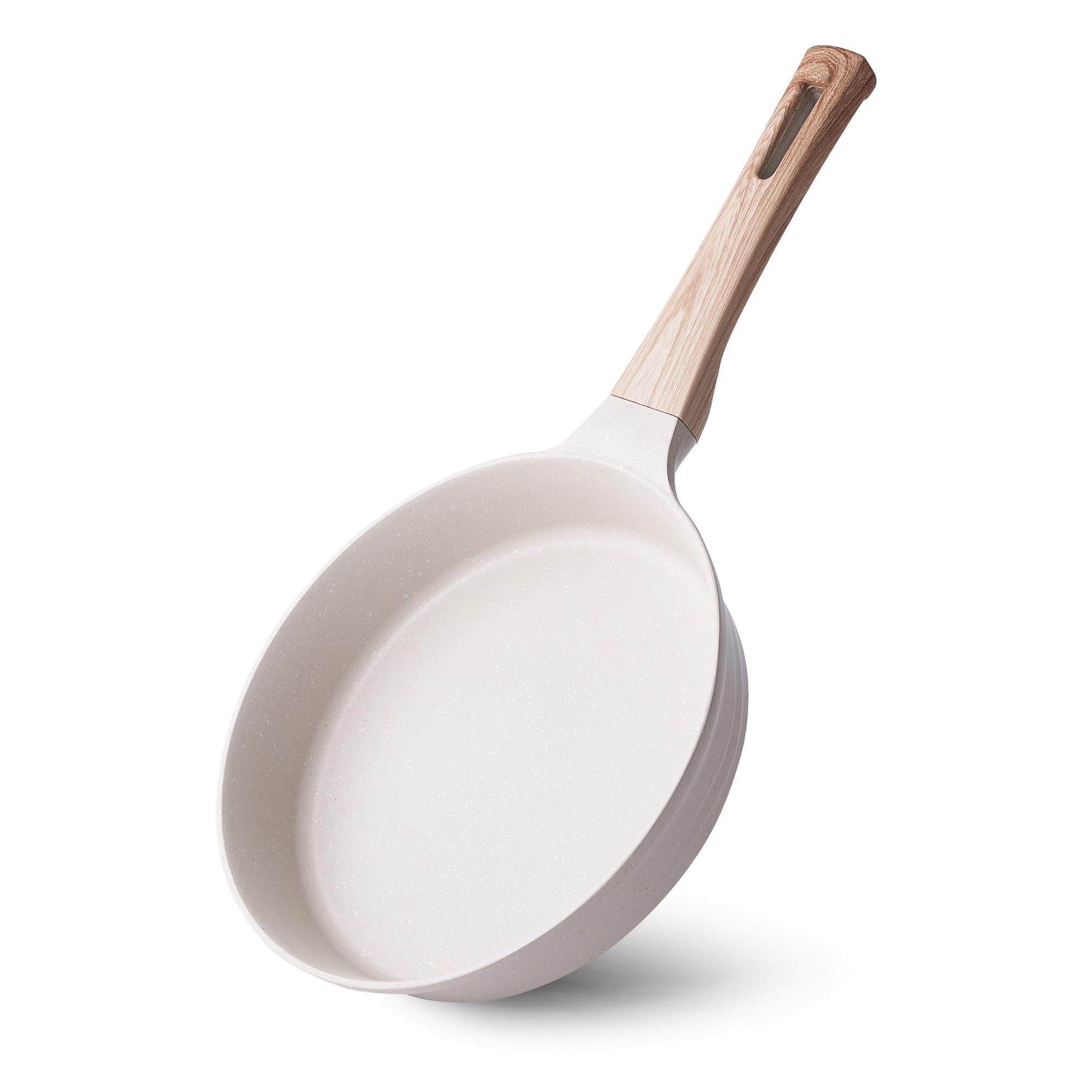 RIOVARM Inducción Antiadherente Sartenes para freír, 28cm Granito Sartenes para huevos sin PFOA, Sartén para Tortilla con mango de baquelita Woodgrain, Beige Batería de cocina Regalo, Apta para Gas