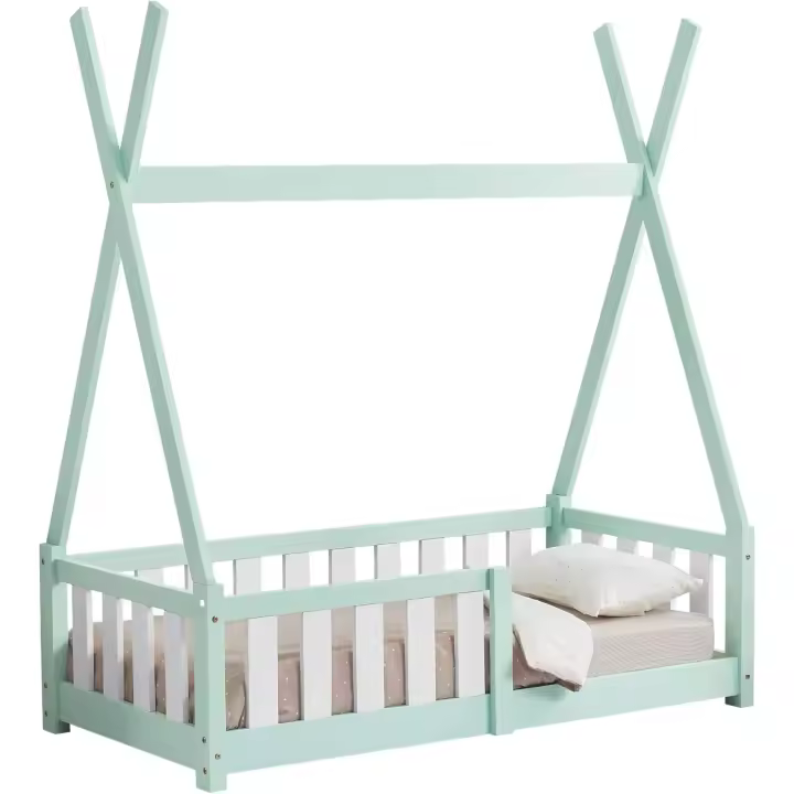 Cama de Niños Pequeños Tipi Indio Montessori Seguridad Máx. 80kg Natural Tamaño 70x140cm - 1