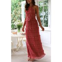 2025 Nuevo conjunto de dos piezas sin mangas de gasa con cintura elástica, conjunto de falda holgada para vacaciones - details 22